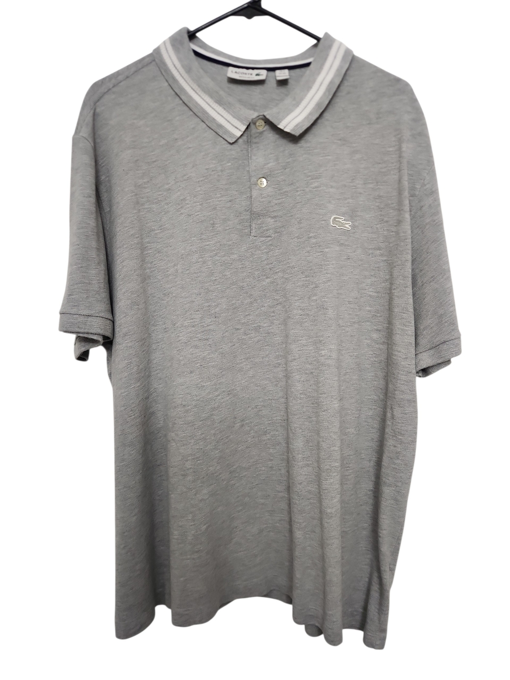 Lacoste Men’s Light Grey Polo with Contrast Stripe Collar
